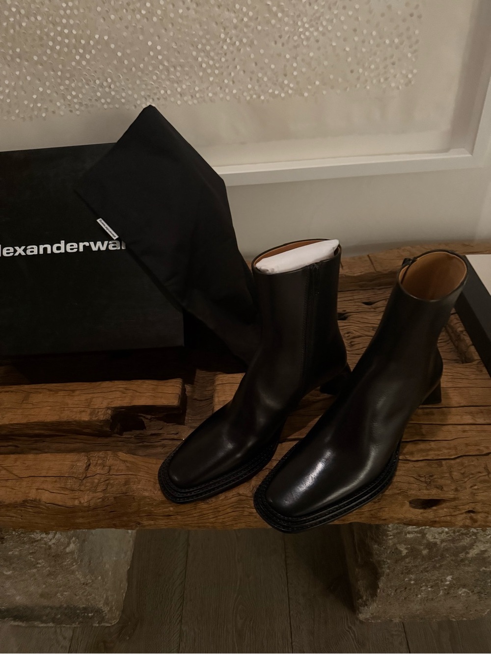 ALEXANDER WANG Women’sa Black Leather Ankle Boots - Sleek Zip Closure - Picture 6 of 17
